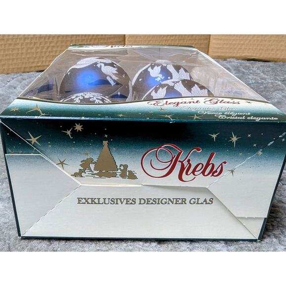 Krebs Elegant Glass Christmas Ornaments MIDNIGHT HAZE 2 5/8" BALLS white doves - Picture 4 of 6